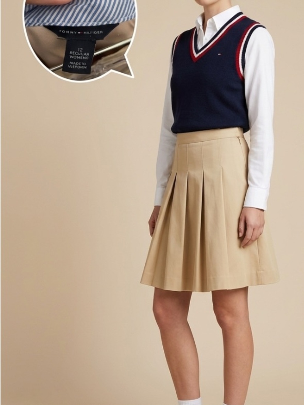 Tommy Hilfiger Pleated Khaki Skort - Size 12 Regular Womens